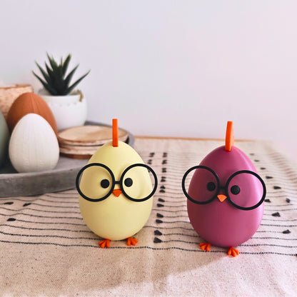 Chick with Glasses Easter Decor, Cute Egg shaped Decorations