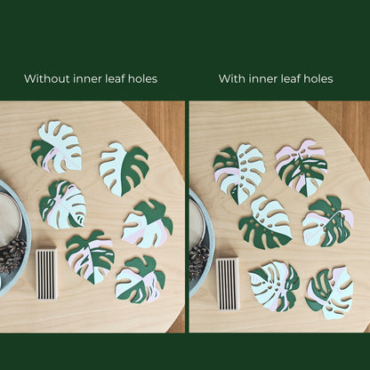 Monstera Leaf Coaster Set with Holder