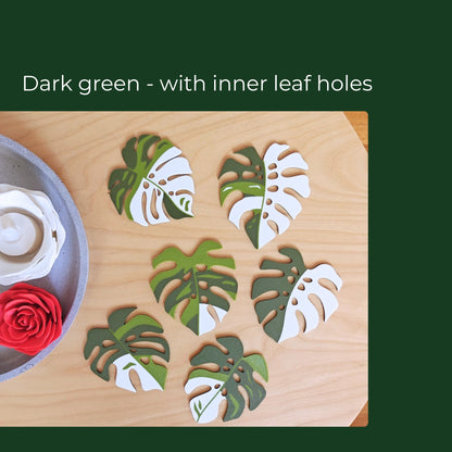 Monstera Leaf Coaster Set with Holder