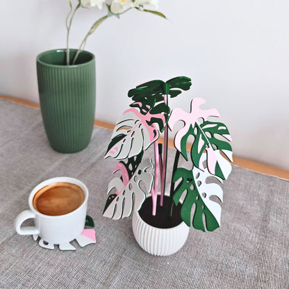 Monstera-Untersetzer-Set mit Blattlöchern