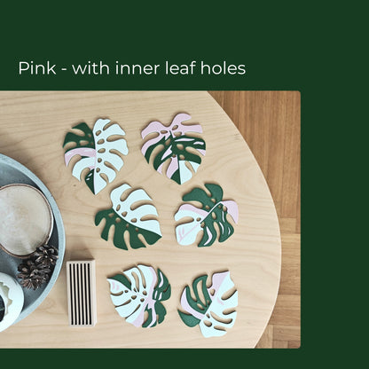Monstera Leaf Coaster Set with Holder