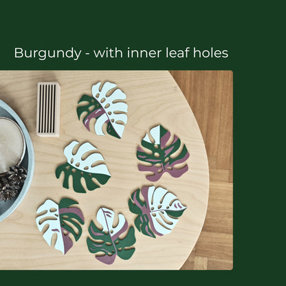 Monstera Leaf Coaster Set with Holder