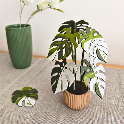 Monstera-Untersetzer-Set mit Blattlöchern