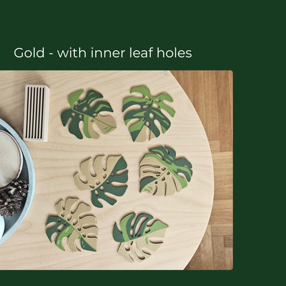 Monstera Leaf Coaster Set with Holder