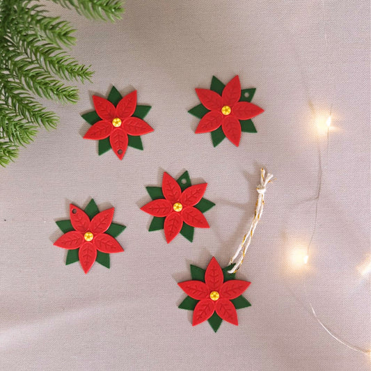 Poinsettia Plant Ornaments, Set of 5 pcs