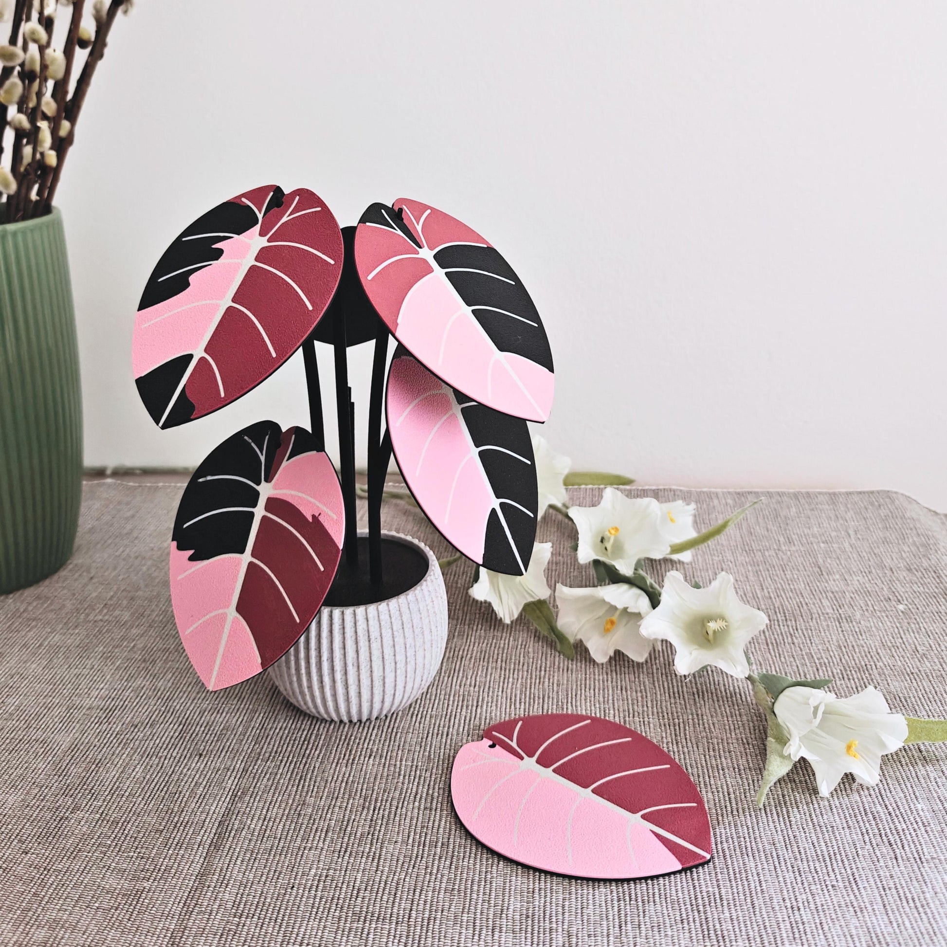 Jewel Alocasia Coaster Set, Variegated Black Velvet and Melo