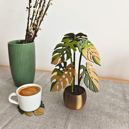 Monstera-Untersetzer-Set mit Blattlöchern