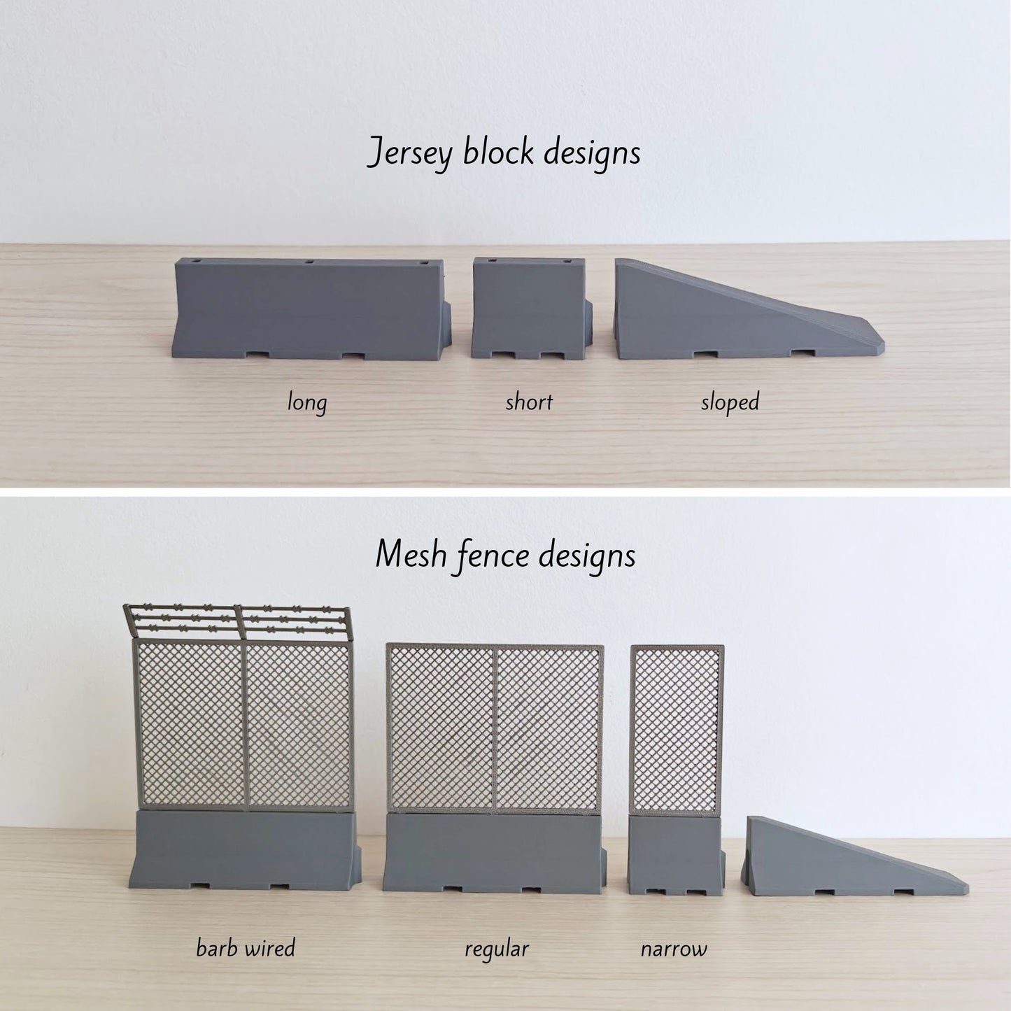 Miniature Jersey Barriers 1/120 TT Scale with Mesh Fencing