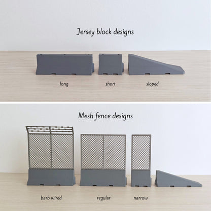 Miniature Jersey Barriers 1/120 TT Scale with Mesh Fencing
