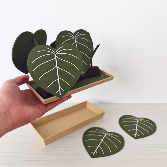 Philodendron Coaster Set with Storage Tray