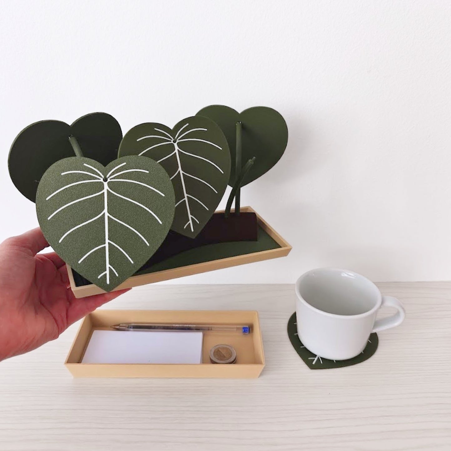 Philodendron Coaster Set with Storage Tray