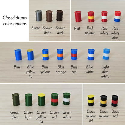 Miniature Oil Drums 5 pcs set, 1/64, 1/24, 1/18 Scale