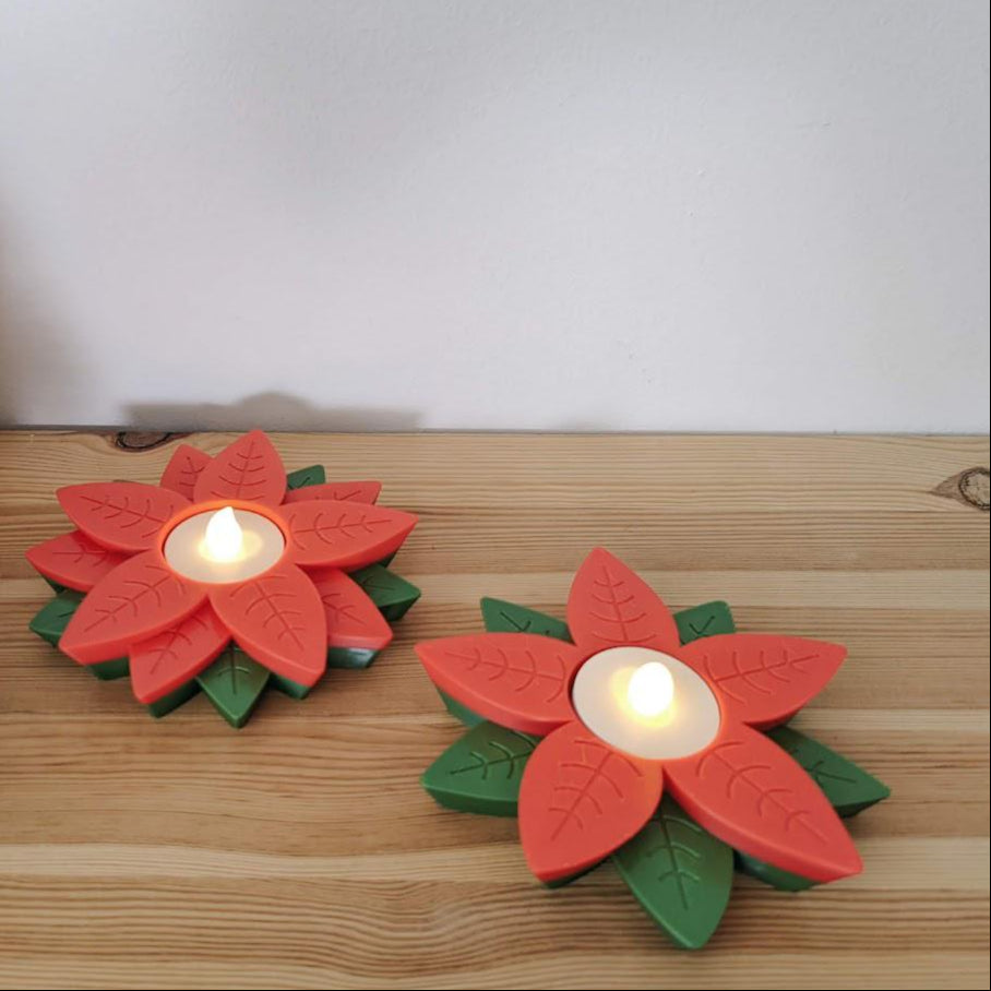Poinsettia tealight holder, Christmas Holiday decor, 3d print