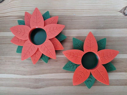 Poinsettia tealight holder, Christmas Holiday decor, 3d print