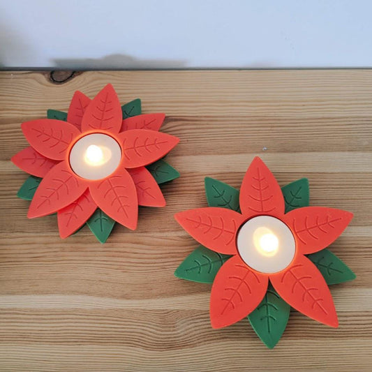 Poinsettia tealight holder, Christmas Holiday decor, 3d print