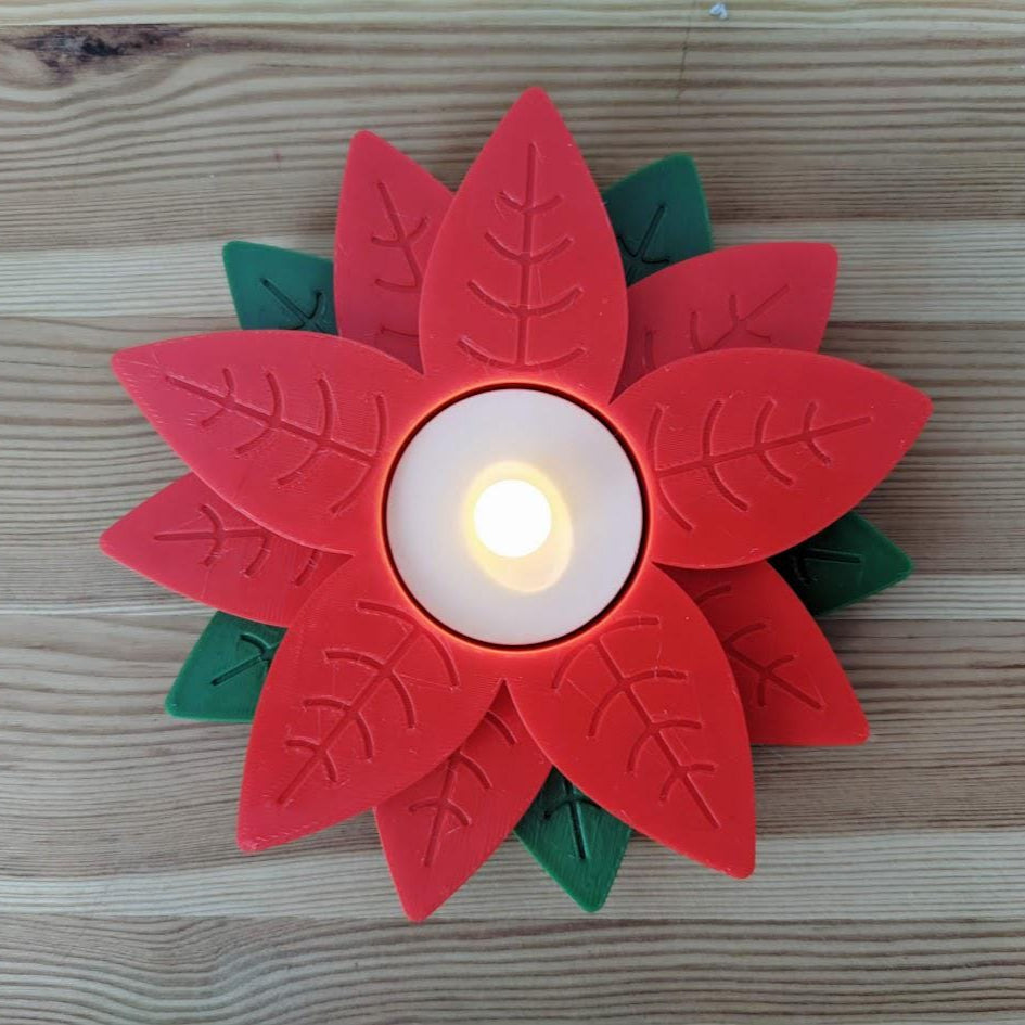 Poinsettia tealight holder, Christmas Holiday decor, 3d print