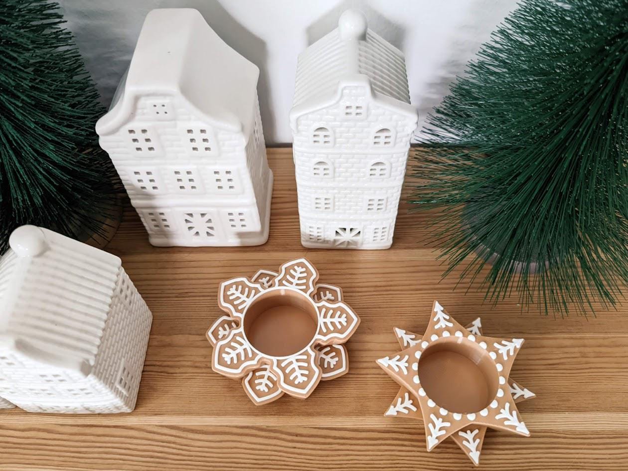 Gingerbread Cookie Tealight Holder, Christmas gift or decor, 3d print