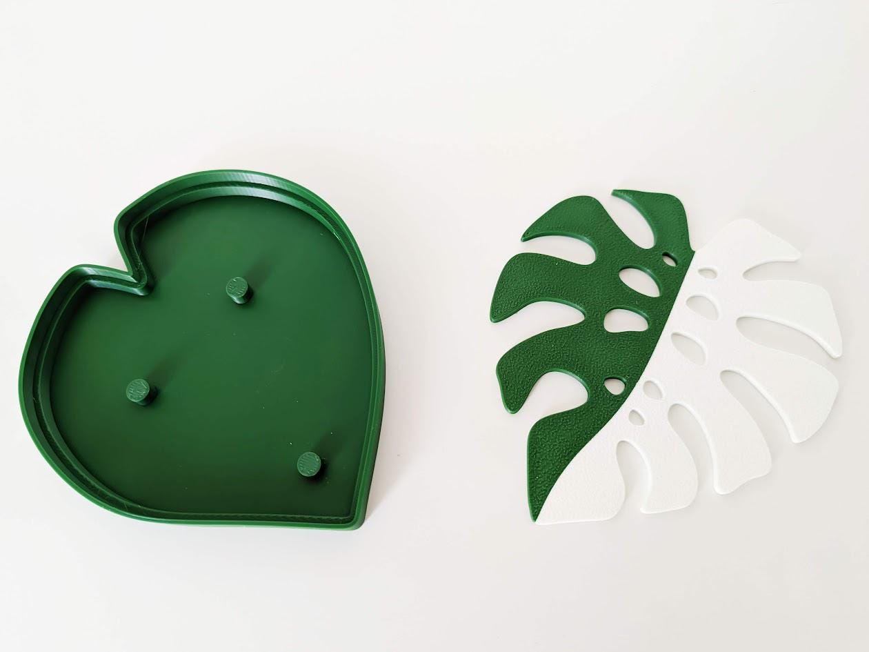 Monstera Soap Dish with Draining Tray, Dish for Soap Plate Rack, Bathroom Accessories or Kitchen Accessories, 3D printed Soap Holder