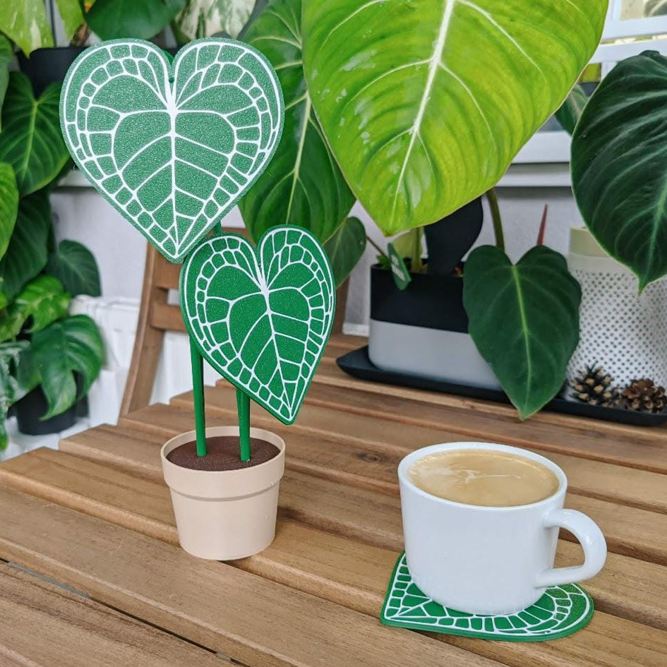 Anthurium Clarinervium Coaster Plant, Anthurium Coaster set of 4 Leaf Coasters, Heart shaped Coasters, 3d printed Coasters