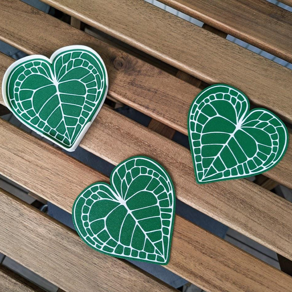 Anthurium Clarinervium Coaster Set of 4 Leaf Coasters, Heart shaped Coasters with Holder, 3d printed Coasters