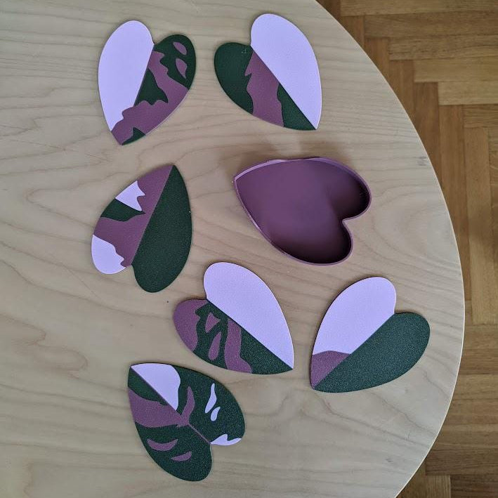 Philodendron Leaf Coasters Set, Pink or White Princess colors, 6 pcs with holder, 3d print