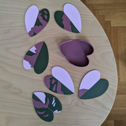 Philodendron Leaf Coasters Set, Pink or White Princess colors, 6 pcs with holder, 3d print