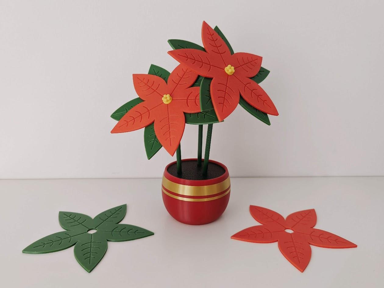 Poinsettia Coaster Set, 6 Leaf Coasters, Christmas Star Decoration, Holiday Gift Present, 3d print