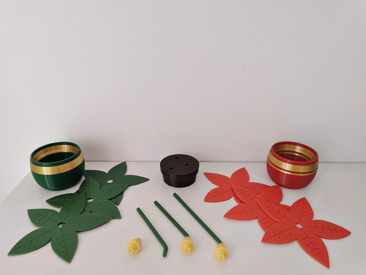 Poinsettia Coaster Set, 6 Leaf Coasters, Christmas Star Decoration, Holiday Gift Present, 3d print