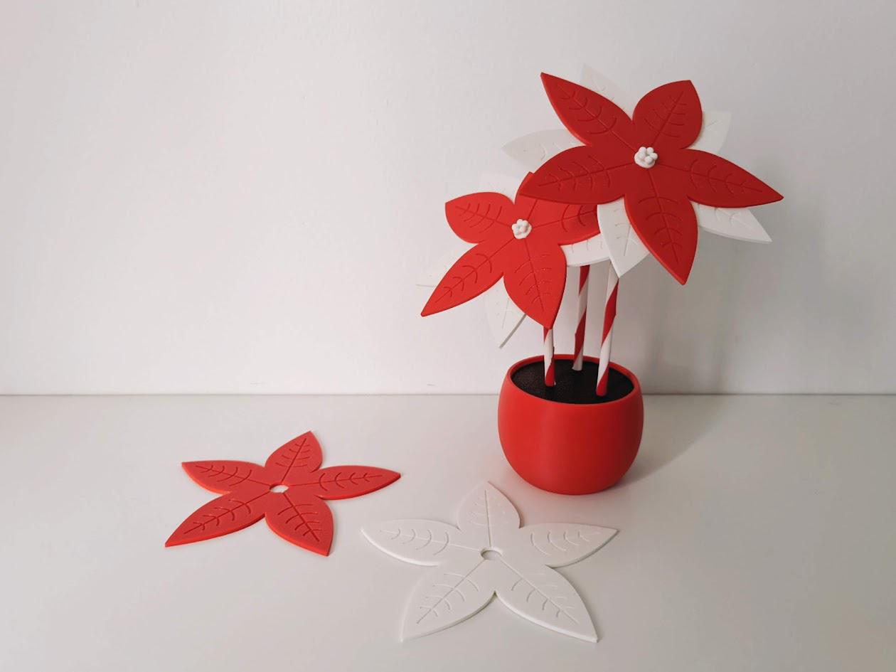 Poinsettia Coaster Set, 6 Leaf Coasters, Christmas Star Decoration, Holiday Gift Present, 3d print