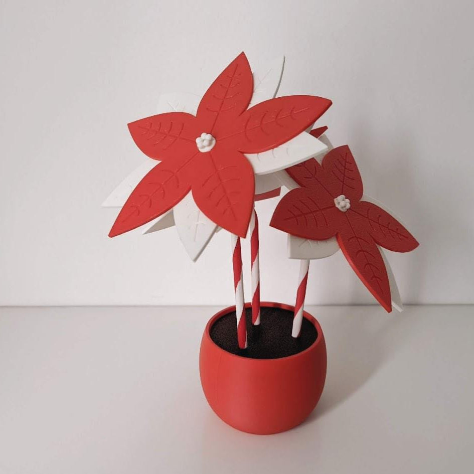 Poinsettia Coaster Set, 6 Leaf Coasters, Christmas Star Decoration, Holiday Gift Present, 3d print