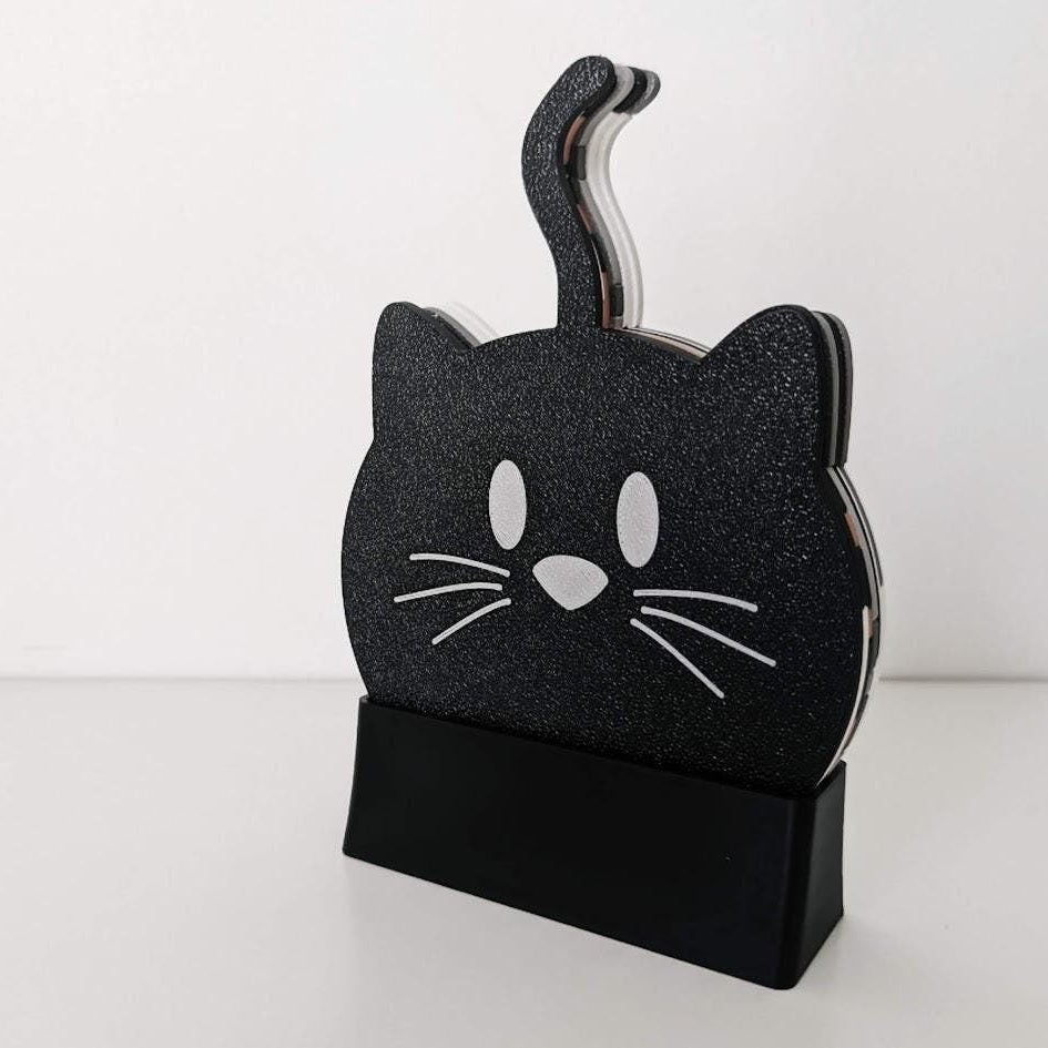 Cat coaster with tray double-sided cute funny feline lovers gift decoration
