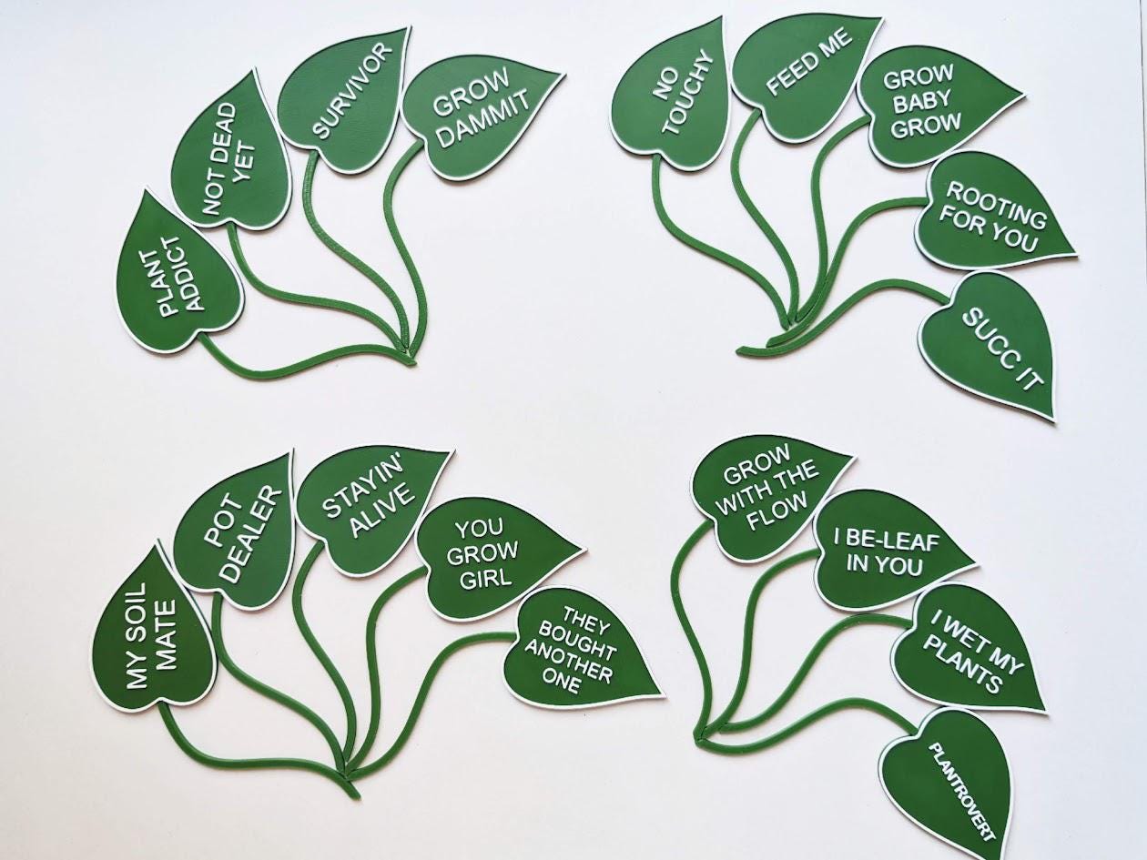 Funny Leaf Shaped Plant Signs - set of 5 pcs, choose your text, Eco-friendly Sustainable 3d Printed, Garden Markers Decor, Plant Accessories