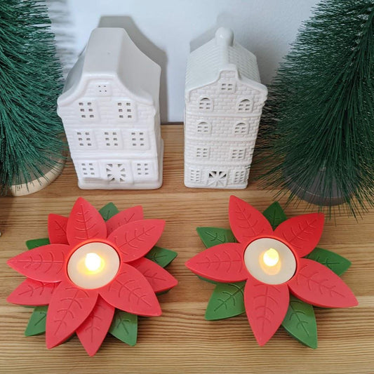 Poinsettia tealight holder, Christmas Holiday decor, 3d print