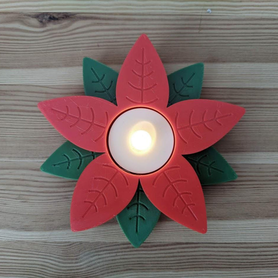 Poinsettia tealight holder, Christmas Holiday decor, 3d print