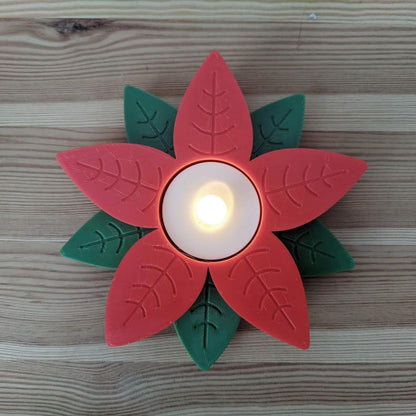 Poinsettia tealight holder, Christmas Holiday decor, 3d print