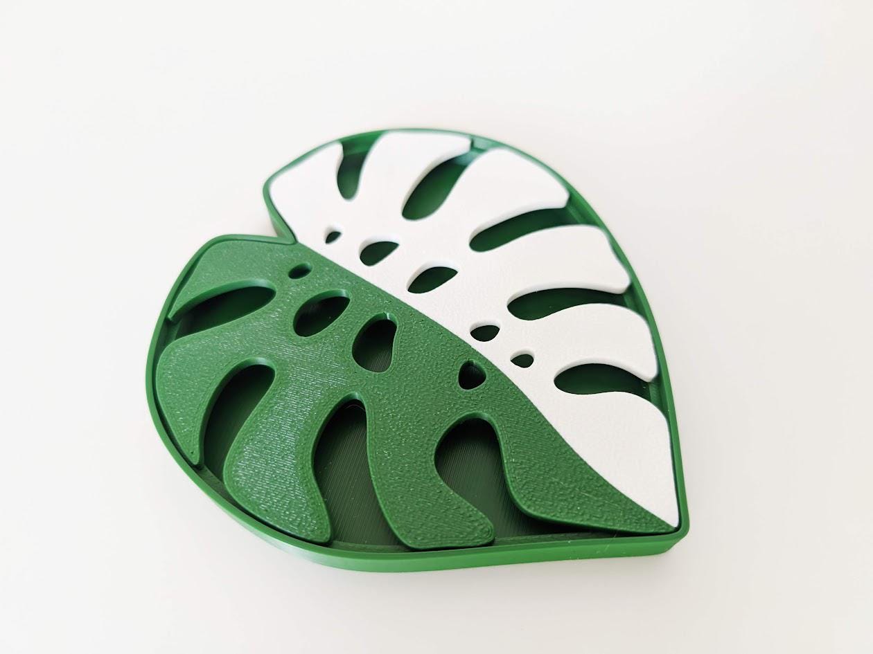 Monstera Soap Dish with Draining Tray, Dish for Soap Plate Rack, Bathroom Accessories or Kitchen Accessories, 3D printed Soap Holder
