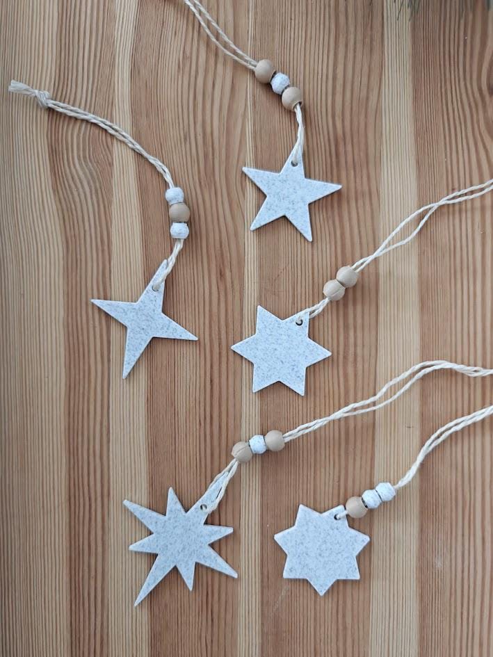 Minimalist Rustic Star Ornaments, Handmade Christmas Tree Decorations, for Holidays Decor or Gift Wrapping, Set of 5 pcs, 3d print