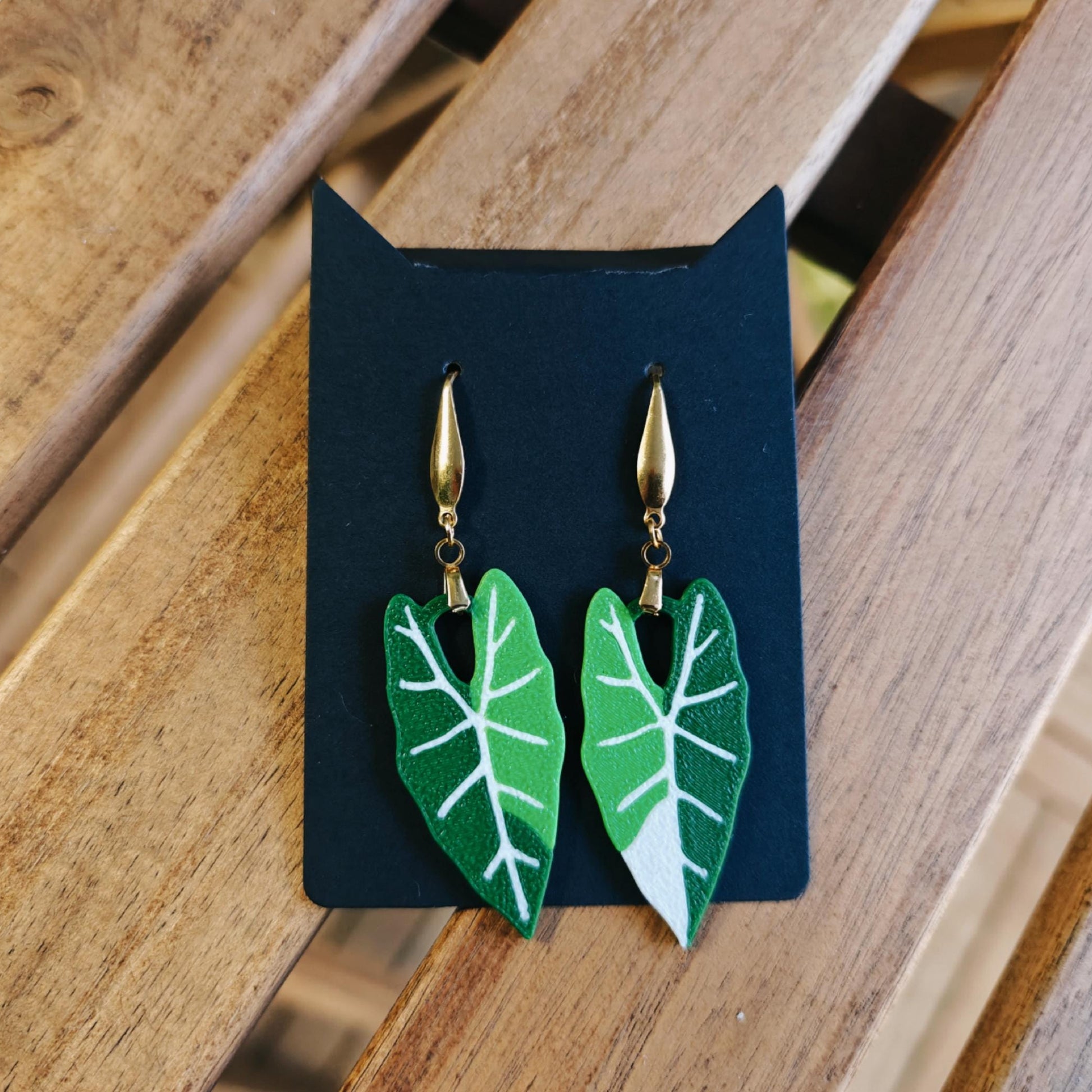 Earrings Alocasia Frydek, 3d printed Jewelry Gift for Plant Lovers, Leaf Earrings, 3d printed Earrings