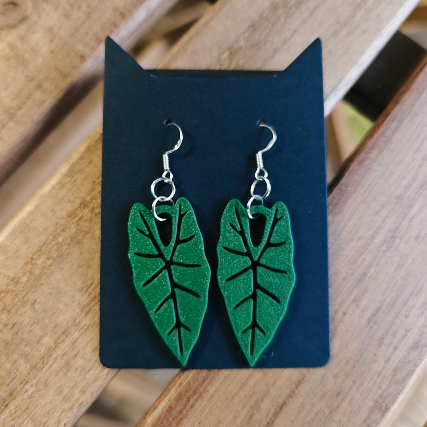 Earrings Alocasia Frydek, 3d printed Jewelry Gift for Plant Lovers, Leaf Earrings, 3d printed Earrings