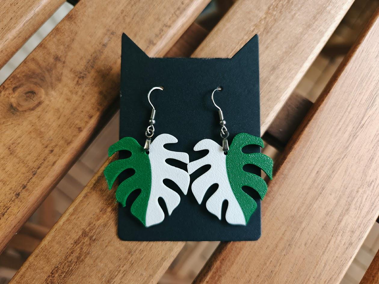 Earrings Monstera Var Monstera Earrings, Leaf earrings, 3d printed Jewelry Gift for Plant Lovers, Leaf Earrings, 3d printed Plant Earrings
