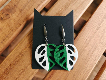 Earrings Monstera Var Monstera Earrings, Leaf earrings, 3d printed Jewelry Gift for Plant Lovers, Leaf Earrings, 3d printed Plant Earrings