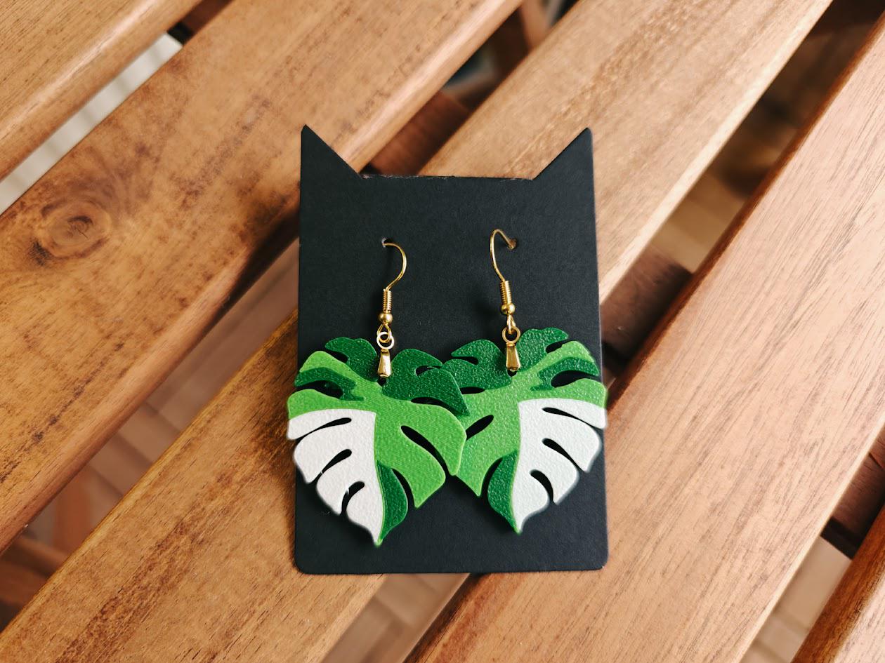 Earrings Monstera Var Monstera Earrings, Leaf earrings, 3d printed Jewelry Gift for Plant Lovers, Leaf Earrings, 3d printed Plant Earrings