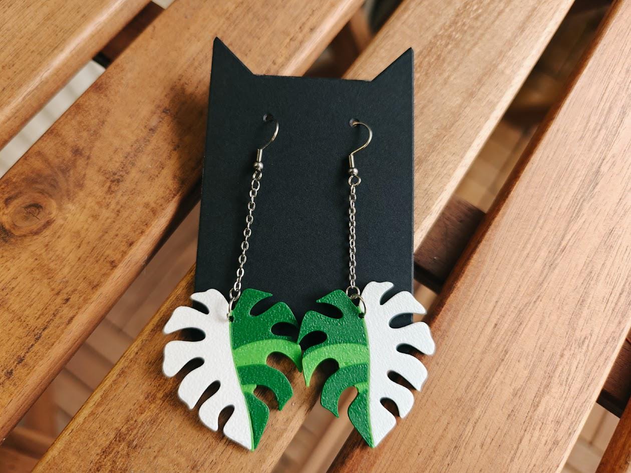 Earrings Monstera Var Monstera Earrings, Leaf earrings, 3d printed Jewelry Gift for Plant Lovers, Leaf Earrings, 3d printed Plant Earrings