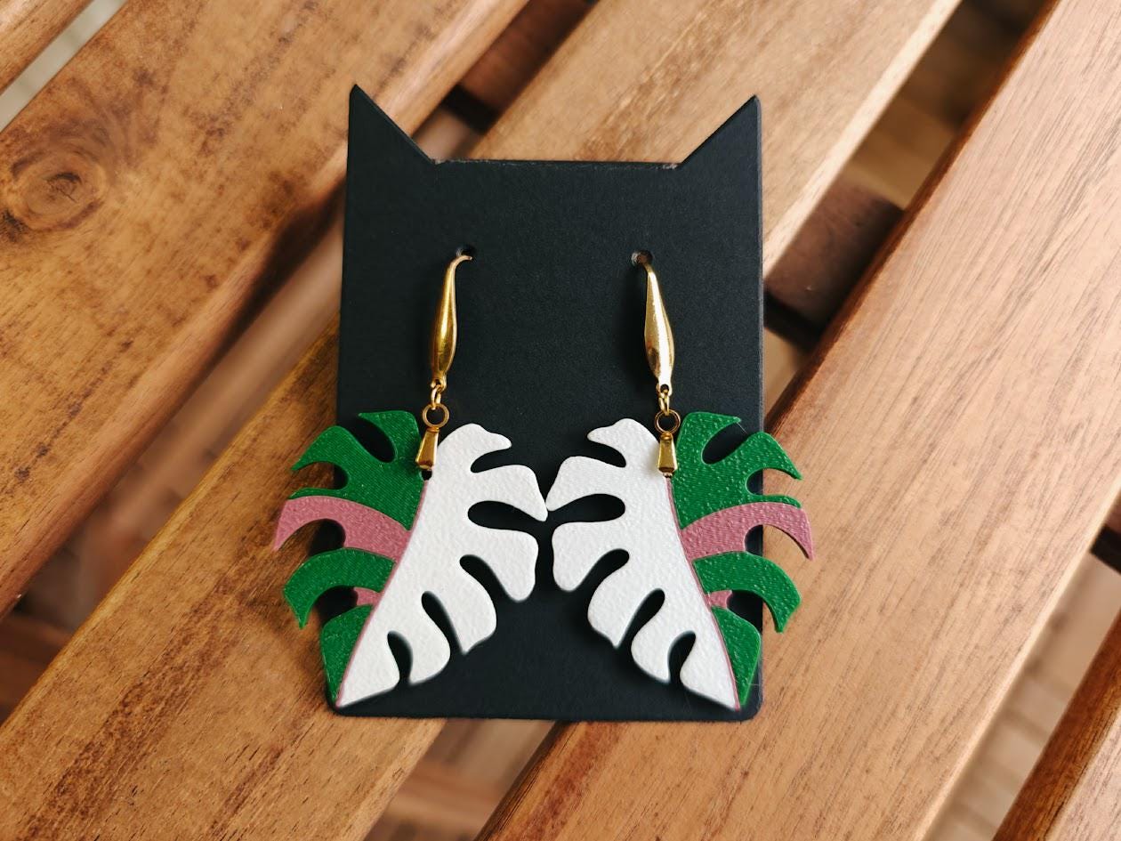 Earrings Monstera Var Monstera Earrings, Leaf earrings, 3d printed Jewelry Gift for Plant Lovers, Leaf Earrings, 3d printed Plant Earrings