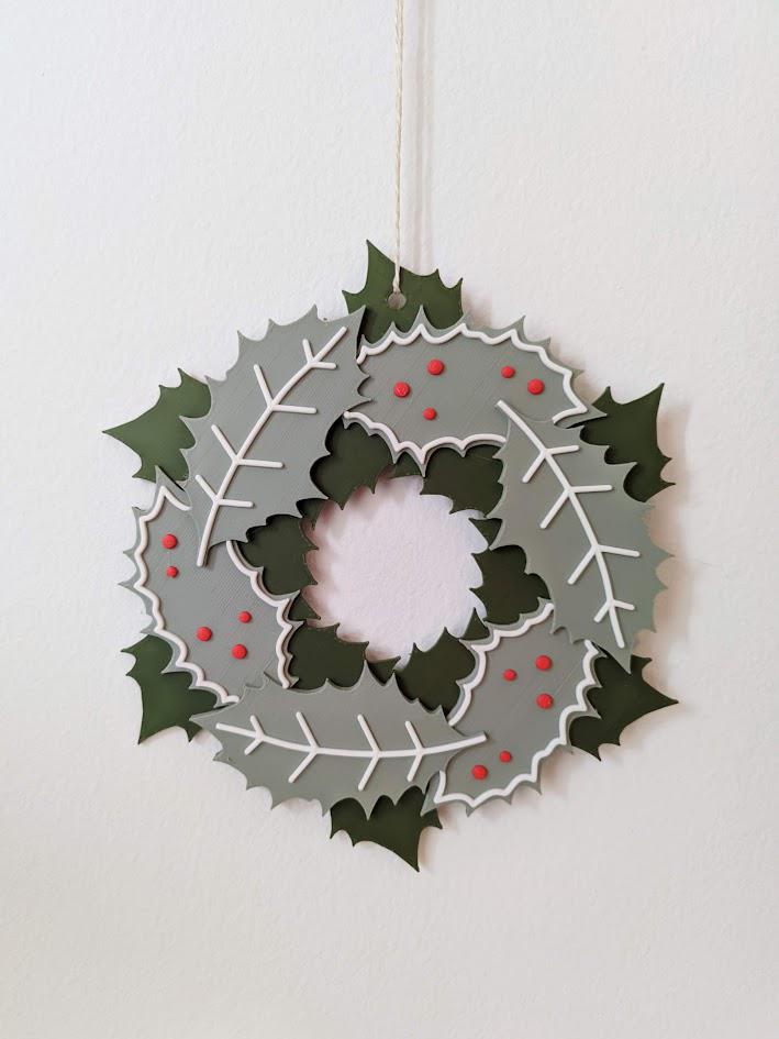 Christmas Wreath Garland Decor for Door or Wall with Mistletoe details, Holiday Decoration, 3d print
