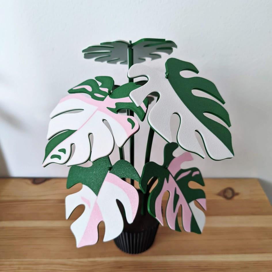 Monstera Coaster Set, MAGNETIC Leaves, Monstera Albo, Monstera Leaf Coaster Plant Gift, 3D printed Coasters, Pink Monstera