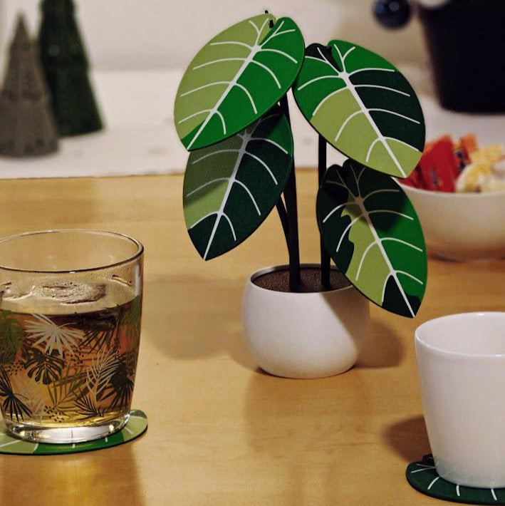 Jewel Alocasia Coaster Set, Leaf Coaster, Variegated Alocasia Black Velvet, Alocasia Melo, 3D printed Plant Coaster, Alocasia Print