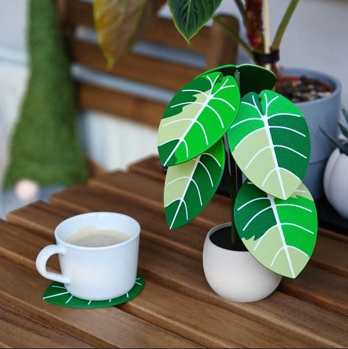 Jewel Alocasia Coaster Set, Leaf Coaster, Variegated Alocasia Black Velvet, Alocasia Melo, 3D printed Plant Coaster, Alocasia Print