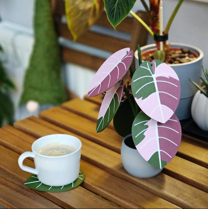 Jewel Alocasia Coaster Set, Leaf Coaster, Variegated Alocasia Black Velvet, Alocasia Melo, 3D printed Plant Coaster, Alocasia Print