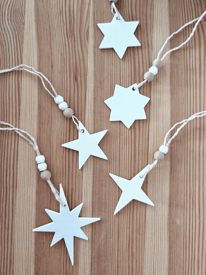 Minimalist Rustic Star Ornaments, Handmade Christmas Tree Decorations, for Holidays Decor or Gift Wrapping, Set of 5 pcs, 3d print